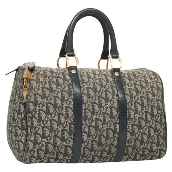 DIOR Trotter Canvas Boston Bag Navy Gold - Picture 1 of 12
